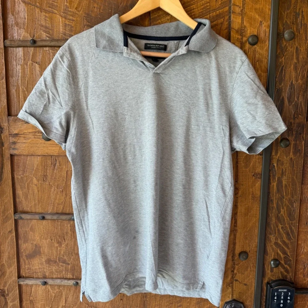 Banana Republic Polo Shirt Mens Large Gray Cotton Luxury Touch Pique S/S Top